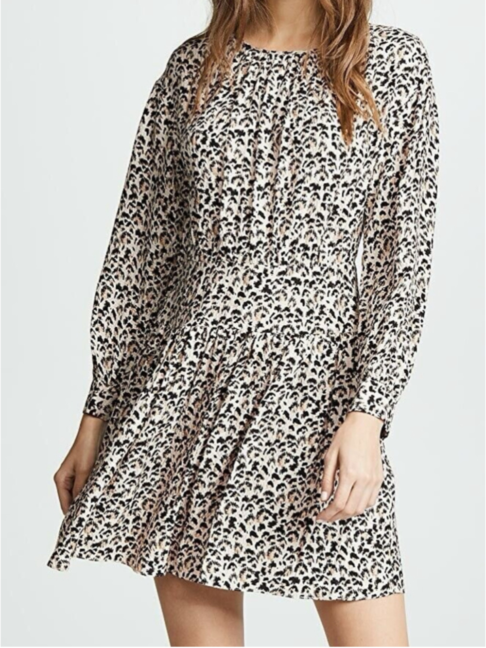 Rebecca Taylor Leopard Print Silk Long Sleeve Mini Dress Size 8
